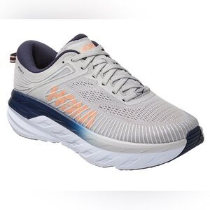 Hoka One One Bondi 7 Gray and Navy Running Shoes